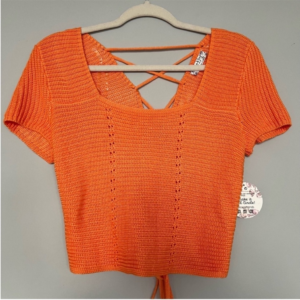 JOLIE & JOY | Orange Lace-Up Knit Back Top | Size: XL